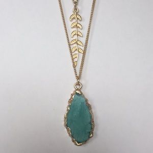 Three tiered, turquoise geode & feather necklace.